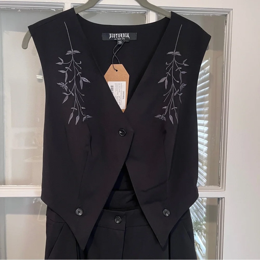 NWT Disturbia Damona Tailored Waistcoat Vest and Trouser Set Black Goth Sz 4 - Picture 8 of 16